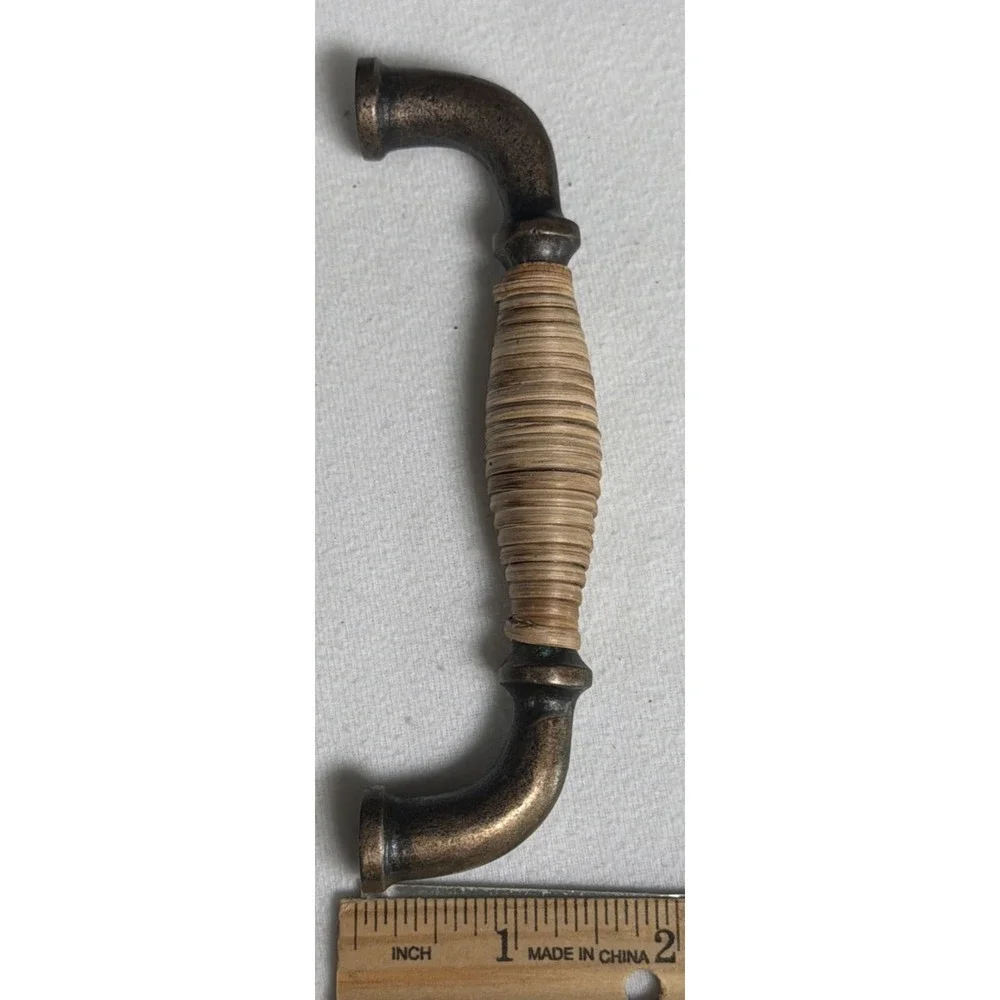 5 Brass Cabinet Drawer Pulls With Woven Rattan Handles 5.5